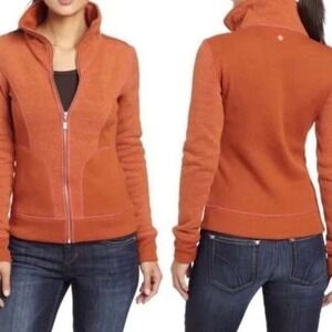 prAna Womens Full Zip Sweater Jacket Burnt Orange Rust Pink Stitching Large